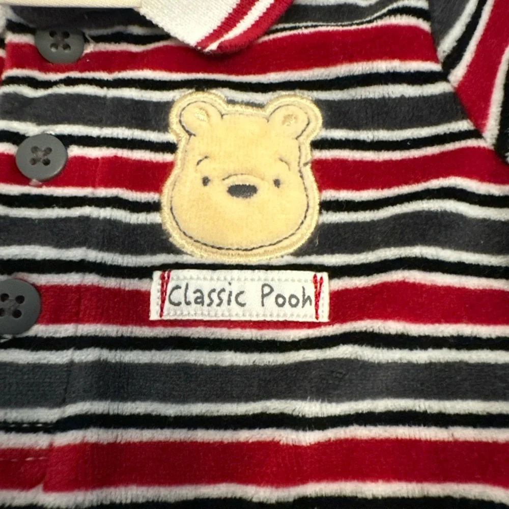 Disney Winnie The Pooh Classic Pooh Sleeper Button Up‎ Velour 3 Months
